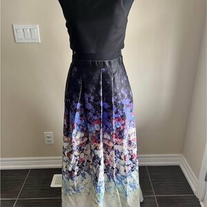 Black and Multicolor Floral Evening Dress